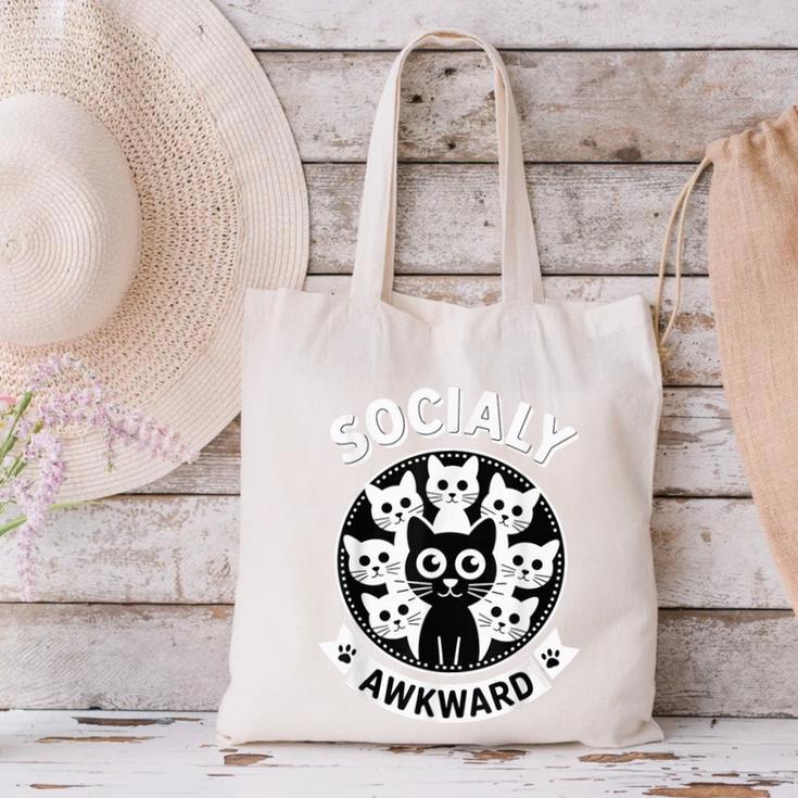 Socially Awkward Cute Introvert Cat Meme Anti-Social Club Canvas Tote Bag