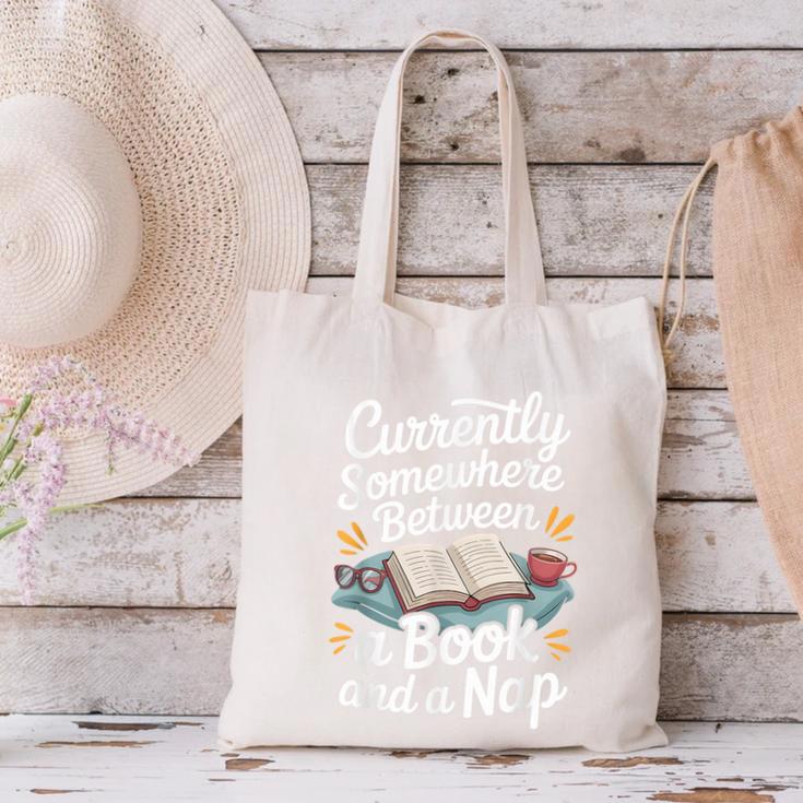 Somewhere Between a Book And a Nap – Cozy Reading Canvas Tote Bag