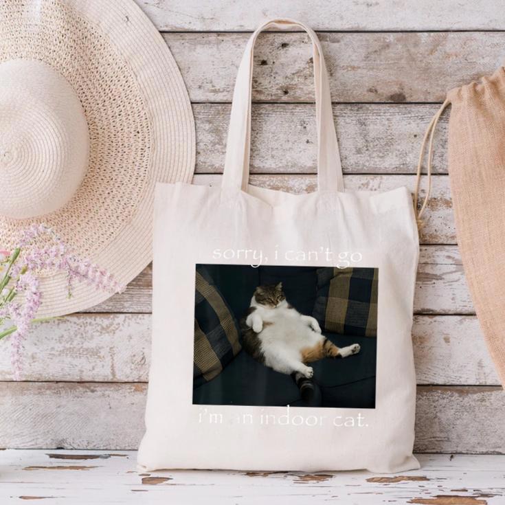 Sorry I Can’t Go I’m An Indoor Cat Introvert Meme Canvas Tote Bag Sorry I Can’t Go I’m An Indoor Cat Introvert Meme Canvas Tote Bag