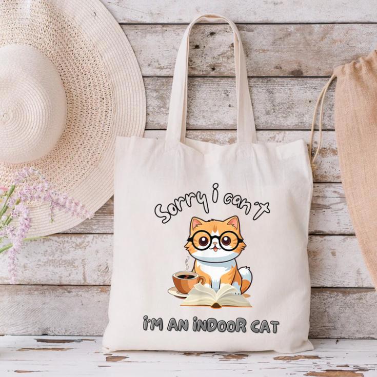 Sorry I Can't Indoor Cat Top For Introvert With Coffee Book Canvas Tote Bag Sorry I Can't Indoor Cat Top For Introvert With Coffee Book Canvas Tote Bag