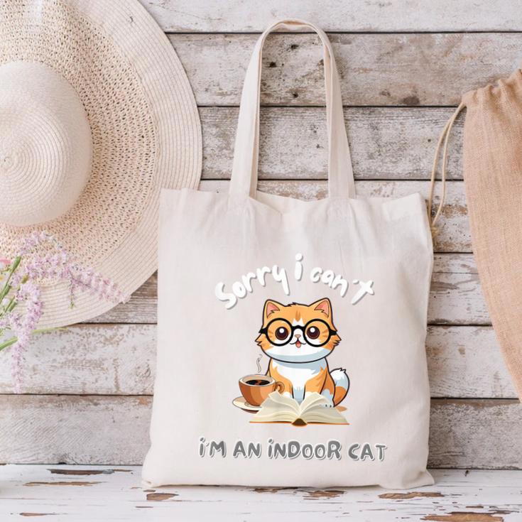 Sorry I Can't Indoor Cat Top For Introvert With Coffee Book For Men Women Kids Canvas Tote Bag