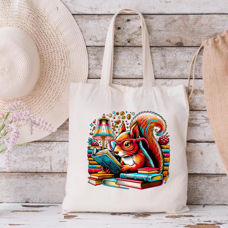Squirrel Reading a Book Lover Bookworm Canvas Tote Bag