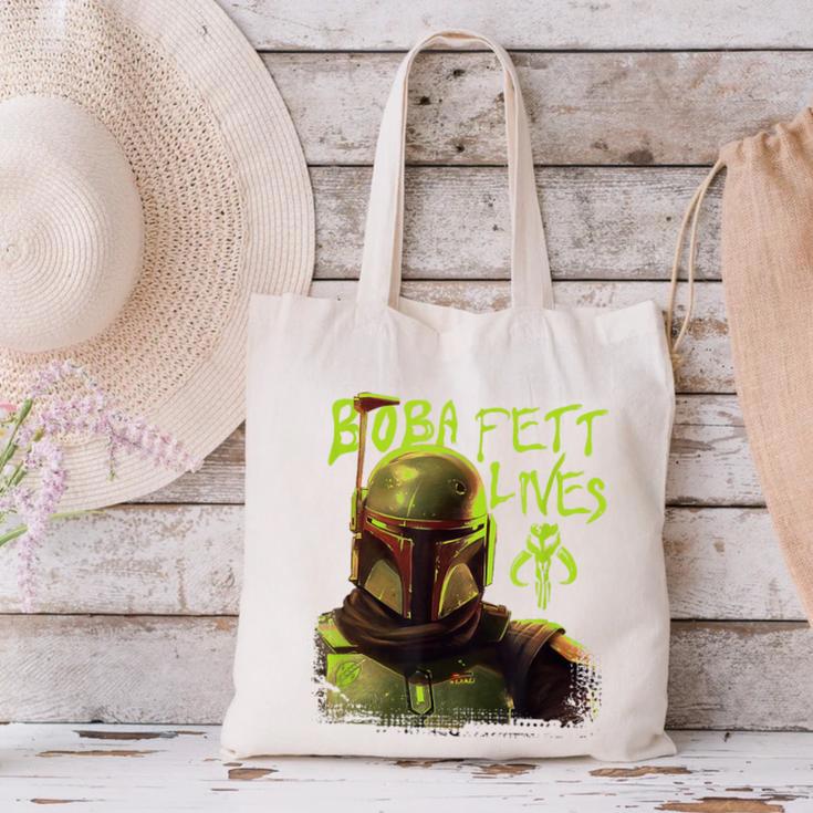 Star Wars The Book Of Boba Fett Neon Boba Fett Lives Poster Canvas Tote Bag Star Wars The Book Of Boba Fett Neon Boba Fett Lives Poster Canvas Tote Bag