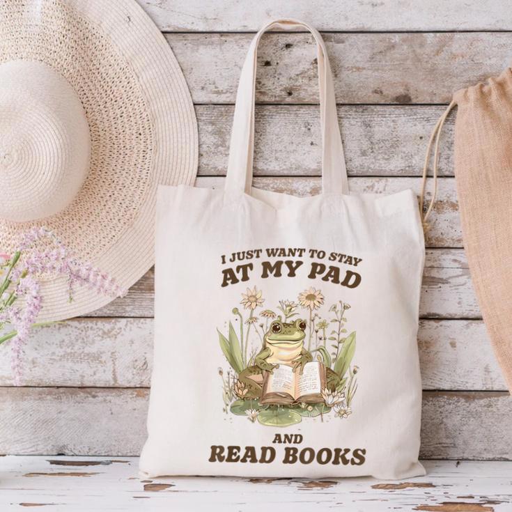 Stay At My Pad And Read Books Frog Introvert Reading Canvas Tote Bag