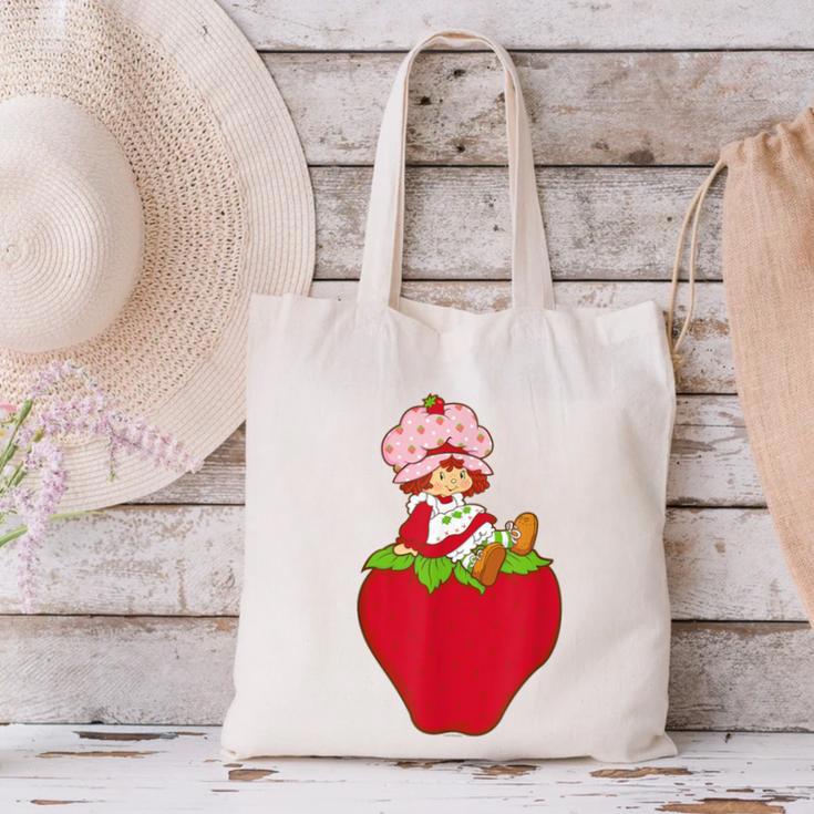 Strawberry Shortcake Sitting On Strawberry Retro Nostalgia Canvas Tote Bag