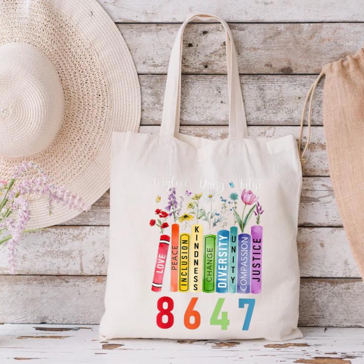 Subtle Floral Foxglove Daisy Tulip Book Lover Canvas Tote Bag