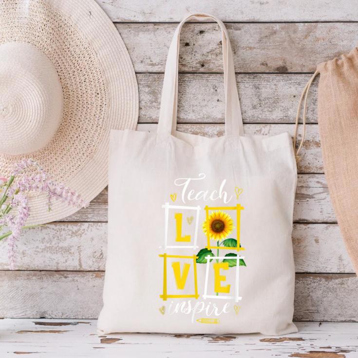Sunflower Teach Love Inspire Cool Graduation Teacher School Canvas Tote Bag