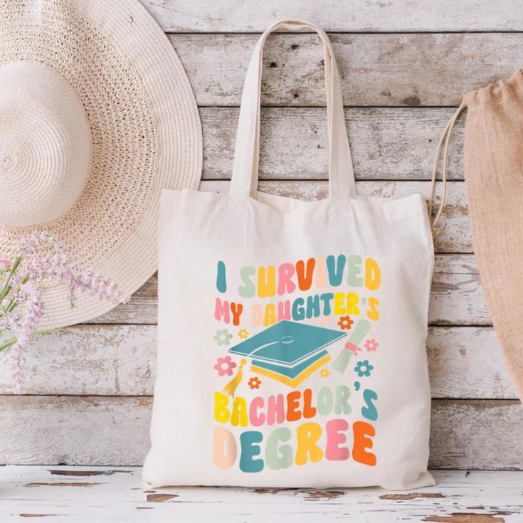 i Survived My Daughter's Bachelors Degree Groovy Graduation Canvas Tote Bag