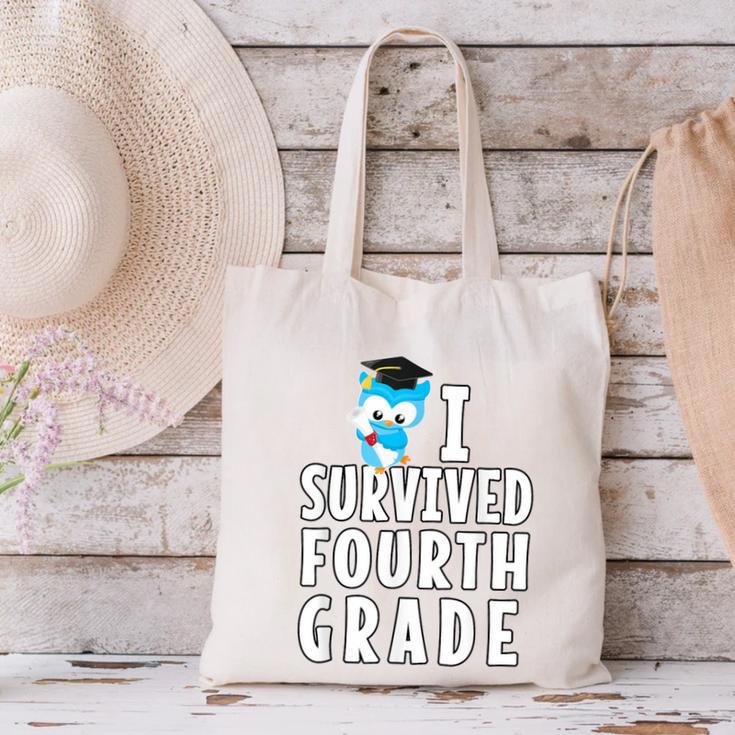 I Survived Fourth Grade Graduation Kids Owl Grad Canvas Tote Bag