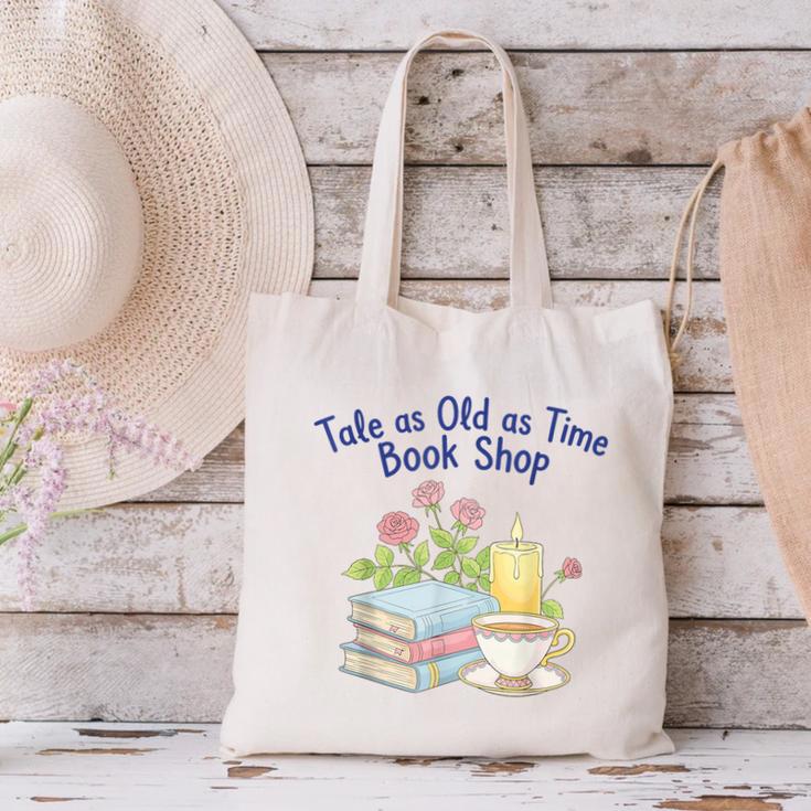Tale As Old As Time Floral Bookshop Romantic Canvas Tote Bag