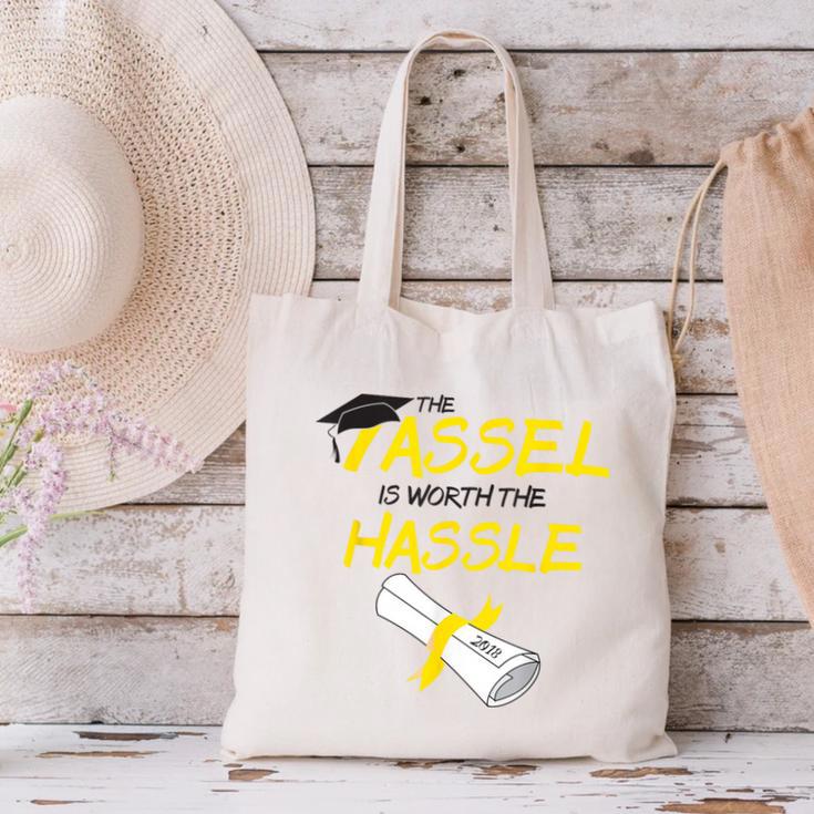 Tassel Worth The Hassle 2018 Graduation Quote Ylw Canvas Tote Bag