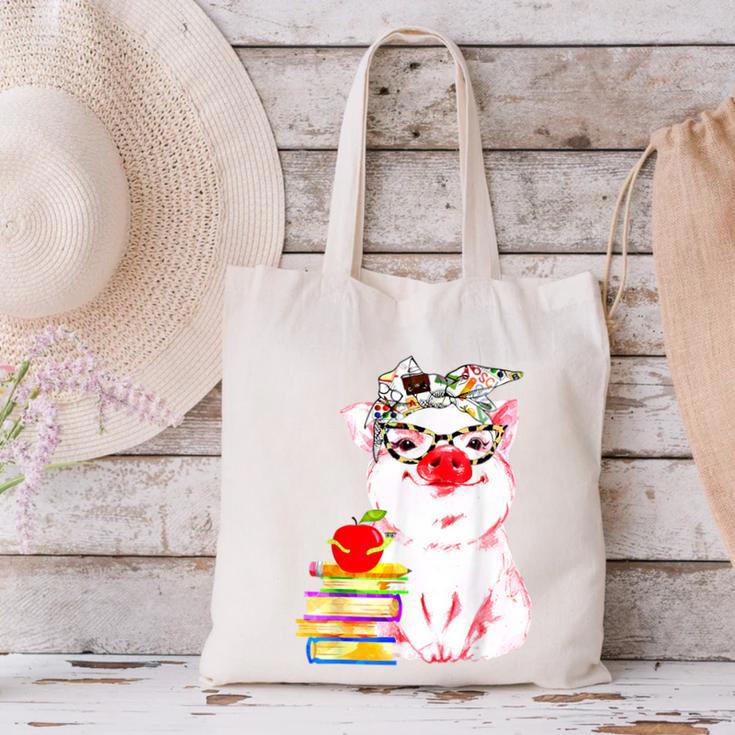Teacher Pig Cute Farm Animal Book Lover School Student For Men Women Kids Canvas Tote Bag Teacher Pig Cute Farm Animal Book Lover School Student For Men Women Kids Canvas Tote Bag