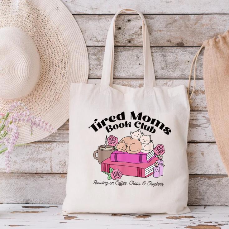 Tired Moms Book Club Running On Coffee Chaos And Chapter Cat Canvas Tote Bag