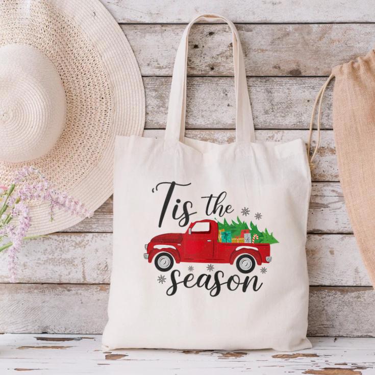 Tis The Season Holiday Nostalgia Red Truck Canvas Tote Bag Tis The Season Holiday Nostalgia Red Truck Canvas Tote Bag