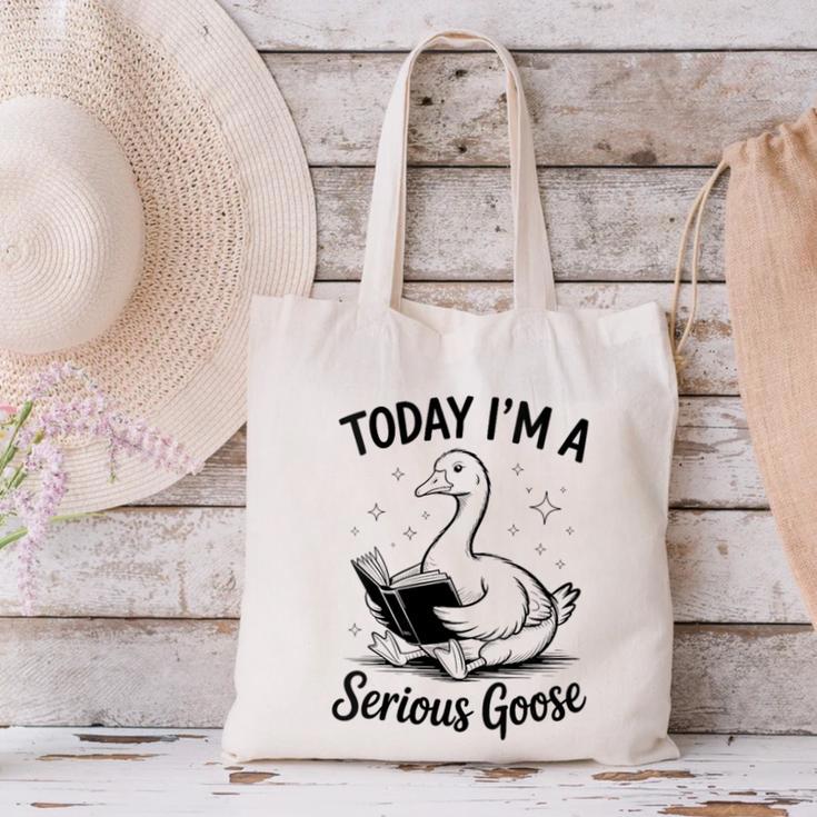 Today I'm A Serious Goose Animal Reading Book Lovers Canvas Tote Bag