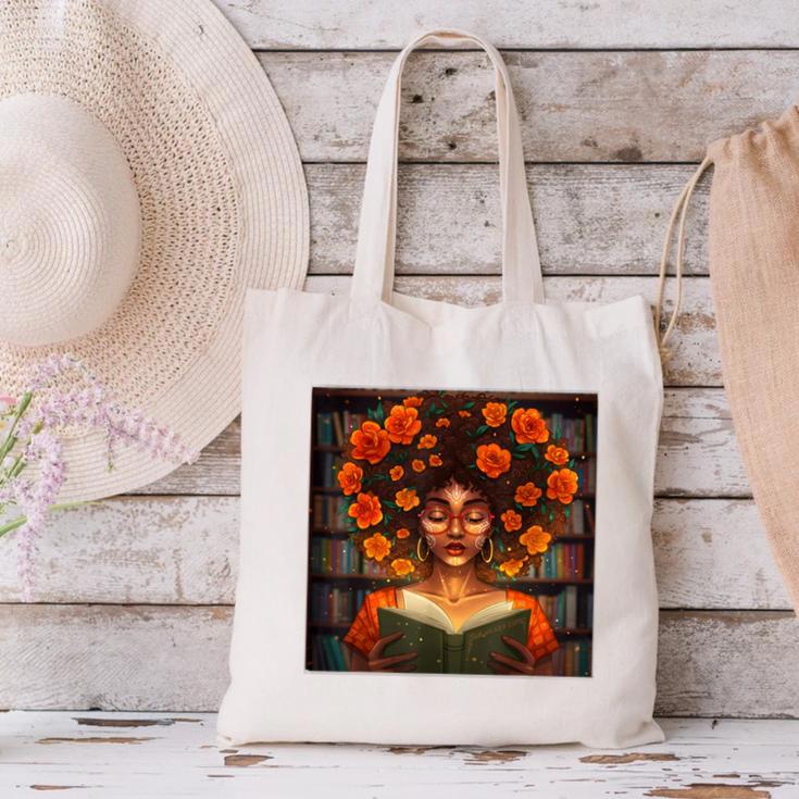 History Month Black Afro Girl Women Book Lovers Canvas Tote Bag