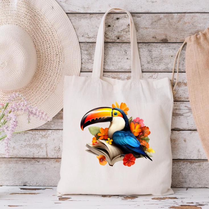 Toucan Reading Book Canvas Tote Bag