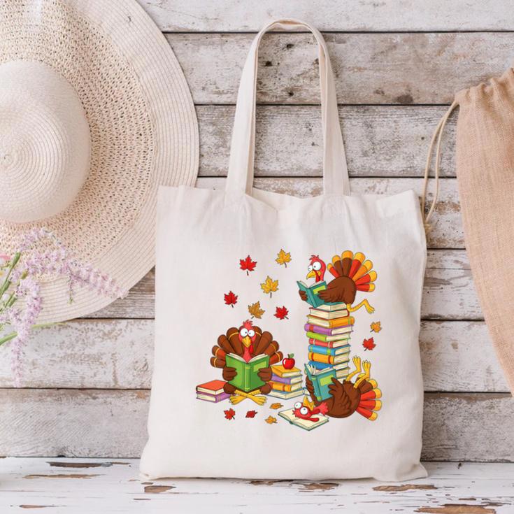 Turkey Reading Books Fall Librarian Book Lover Teacher Kids Canvas Tote Bag