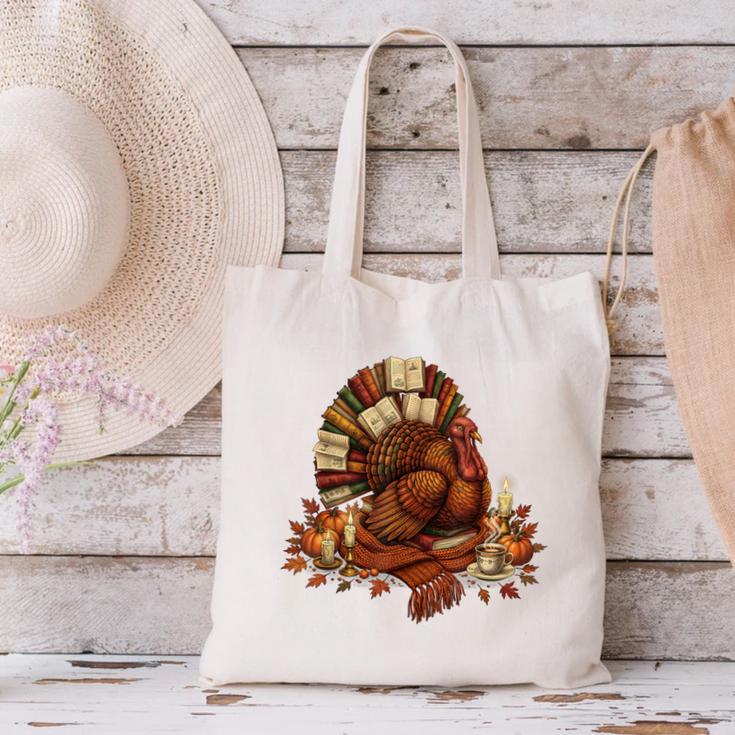 Turkey Reading Books Fall Season Thanksgiving Teacher Book Canvas Tote Bag Turkey Reading Books Fall Season Thanksgiving Teacher Book Canvas Tote Bag