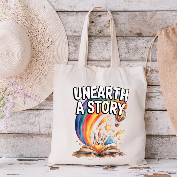 Unearth A Story Rainbow Treasure Book Canvas Tote Bag