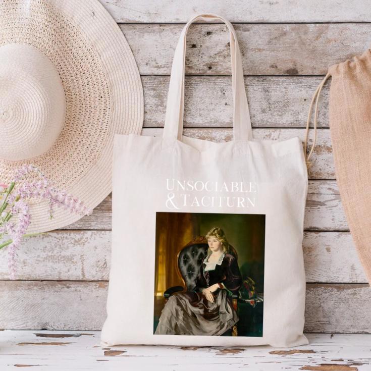 Unsociable And Taciturn Jane Austin Quote Book Classic Lit Canvas Tote Bag Unsociable And Taciturn Jane Austin Quote Book Classic Lit Canvas Tote Bag