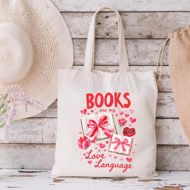 Valentines Book Lover Romance Books Are My Love Language Canvas Tote Bag