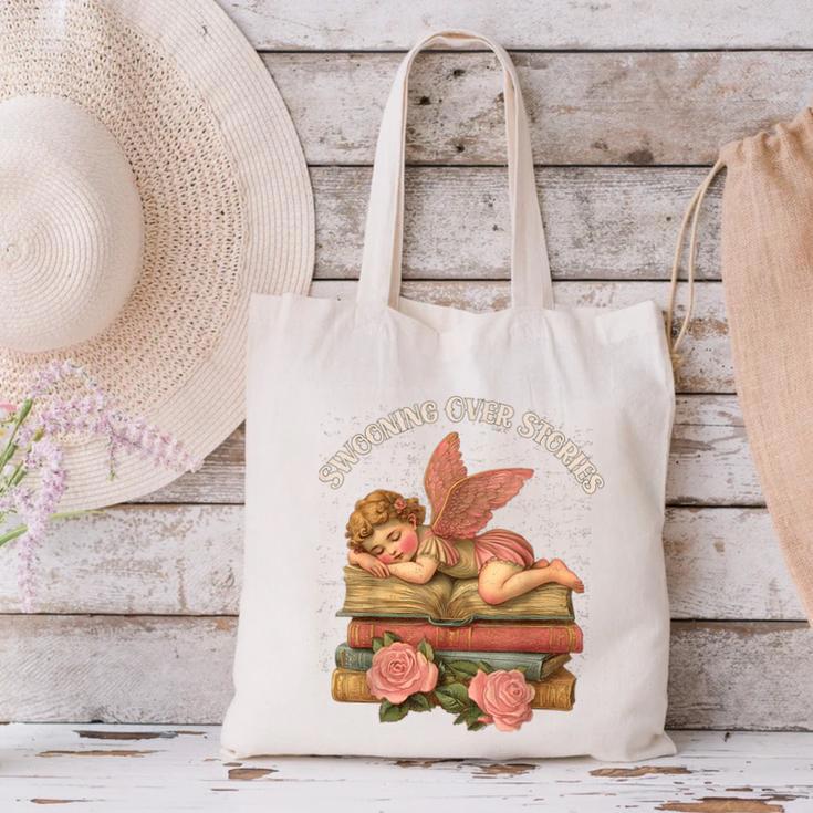 Valentine's Swooning Over Stories Cupid And Book Lover Tee Canvas Tote Bag