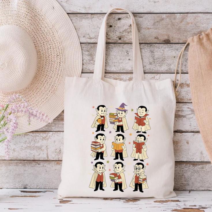 Vampire Reading Books Halloween Cute Teens Kids Canvas Tote Bag