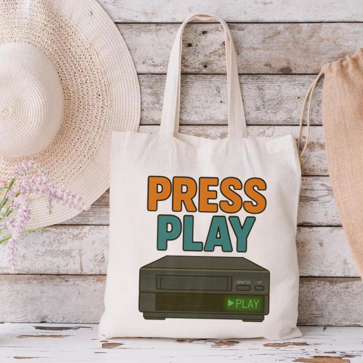 VHS Cassette Retro Analog Nostalgia Theme Premium Canvas Tote Bag