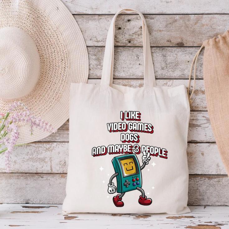 I Like Video Games Dogs And Maybe 3 People Gamer Introvert Canvas Tote Bag