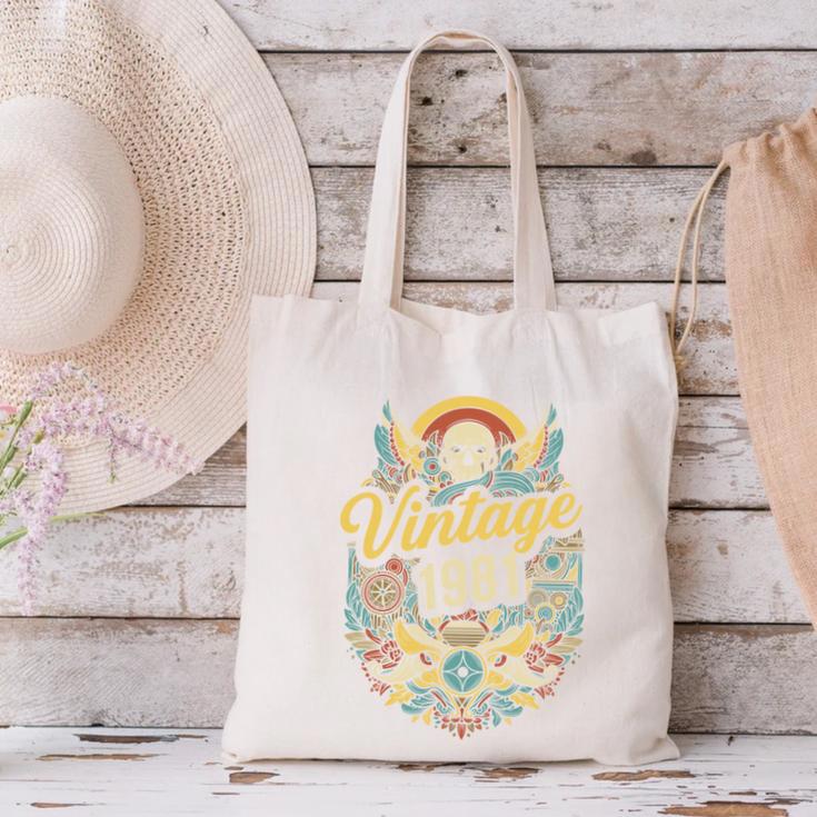 Vintage 1981 Retro Badge Nostalgia Eighties Compass Skull Canvas Tote Bag Vintage 1981 Retro Badge Nostalgia Eighties Compass Skull Canvas Tote Bag