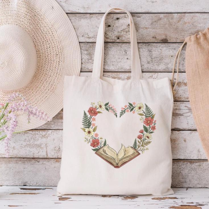 Vintage Book Lover Valentine Heart Canvas Tote Bag Vintage Book Lover Valentine Heart Canvas Tote Bag