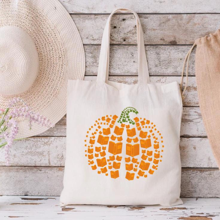 Vintage Book Pumpkin Autumn Fall Librarians Bookworm Teacher Canvas Tote Bag
