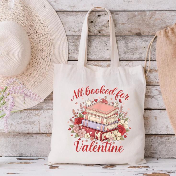 Vintage All Booked For Valentines Book Lovers Teacher Kids Canvas Tote Bag
