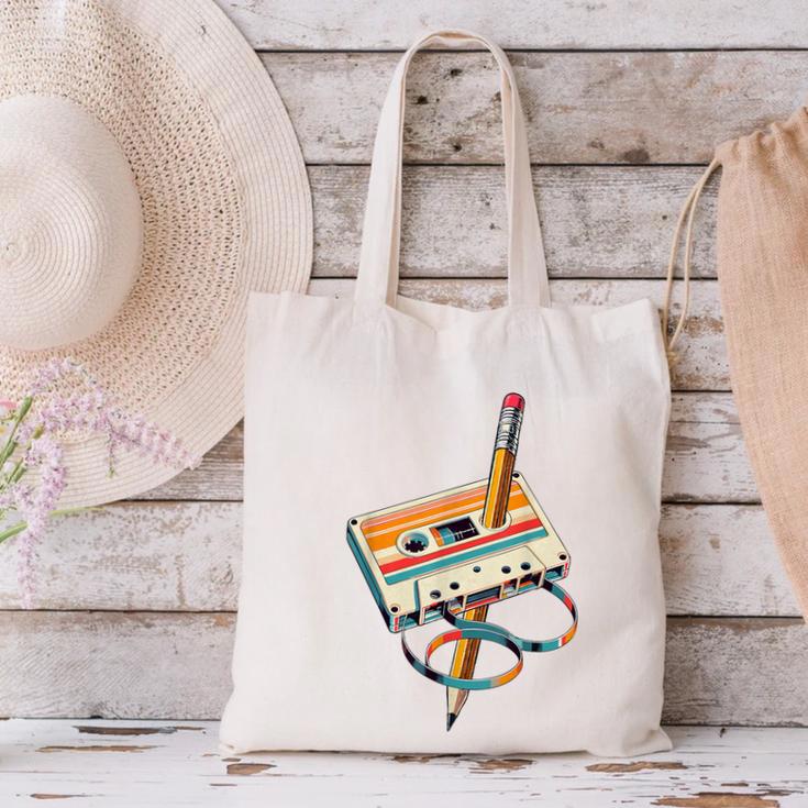 Vintage Cassette Tape And Pencil Nostalgia Party 70s 80s 90s Canvas Tote Bag