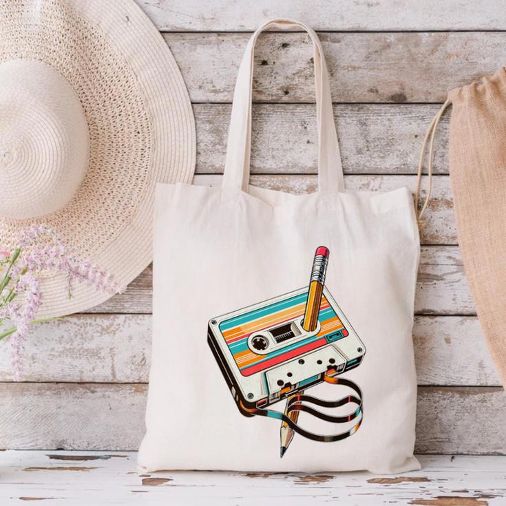 Vintage Cassette Tape And Pencil Nostalgia Party 70s 80s 90s Premium Canvas Tote Bag