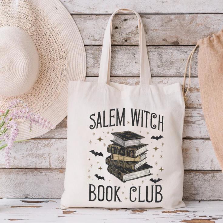 Vintage Salem Book Club Cat Bookish Spooky Halloween Canvas Tote Bag
