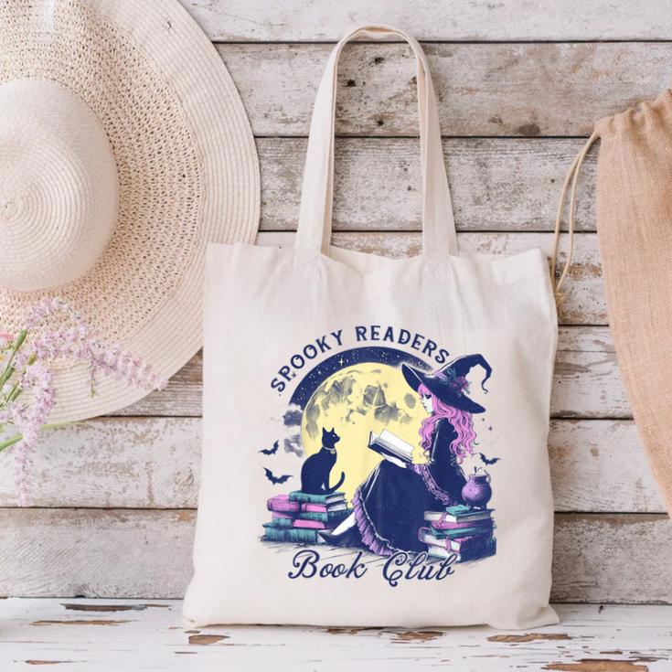 Vintage Sexy Witch Spooky Readers Book Lover Club Halloween Canvas Tote Bag