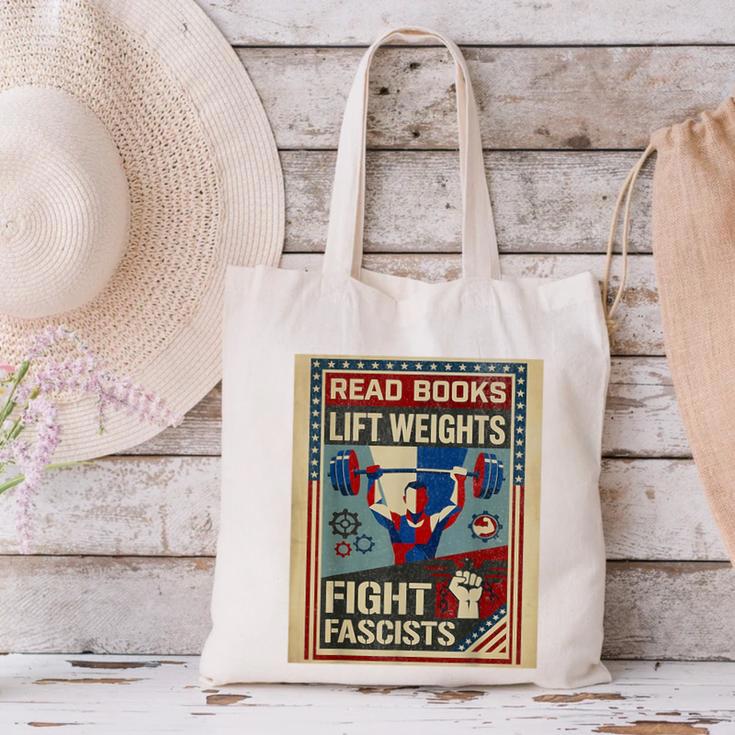 Vintage Style Read Books Lift Weights Fight Fascists Retro Canvas Tote Bag