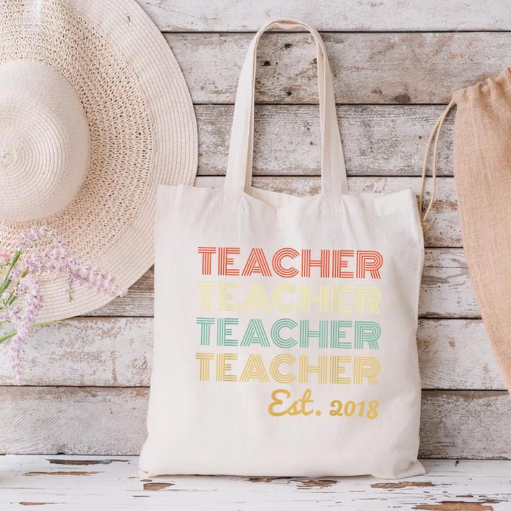 Vintage Teacher Established 2018 Graduation Men Canvas Tote Bag