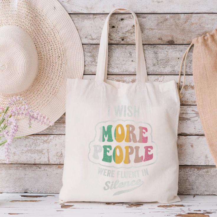 Vintage I Wish More People Were Fluent In Silence Introvert Canvas Tote Bag