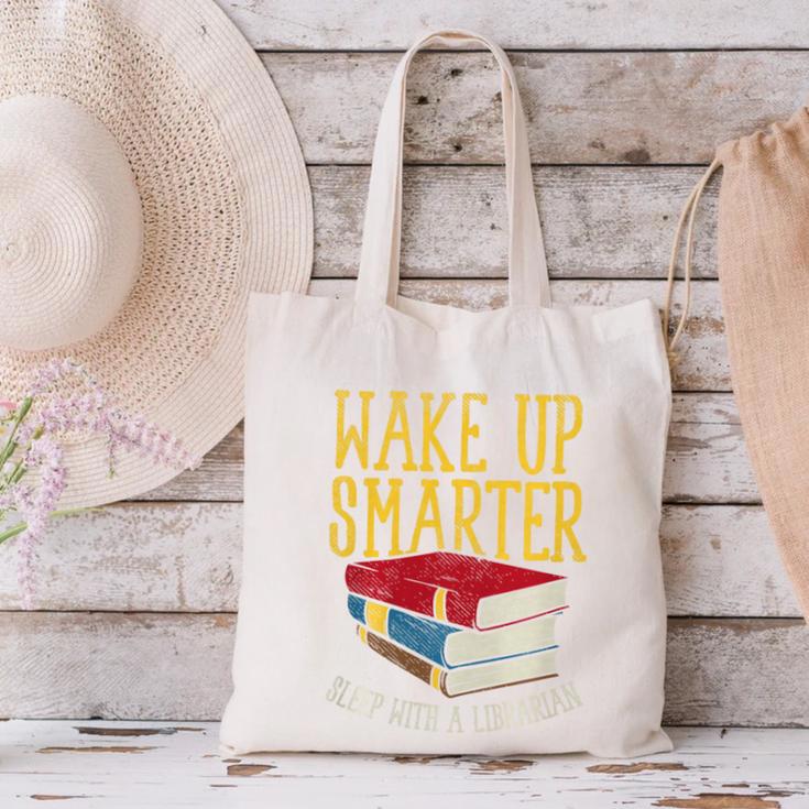 Wake Up Smarter Librarian Book Stack Premium Tri-Blend Canvas Tote Bag