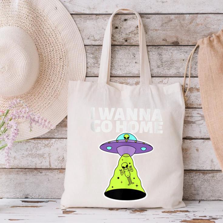 I Wanna Go Home Introvert UFO UAP Flying Saucer Trippy Alien Canvas Tote Bag