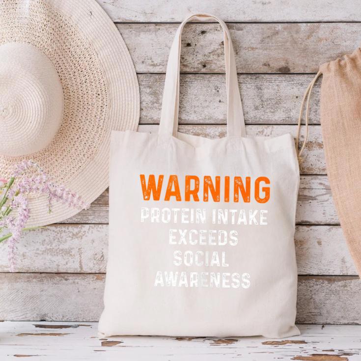 Warning Protein Intake Exceeds Social Awareness Introvert Canvas Tote Bag