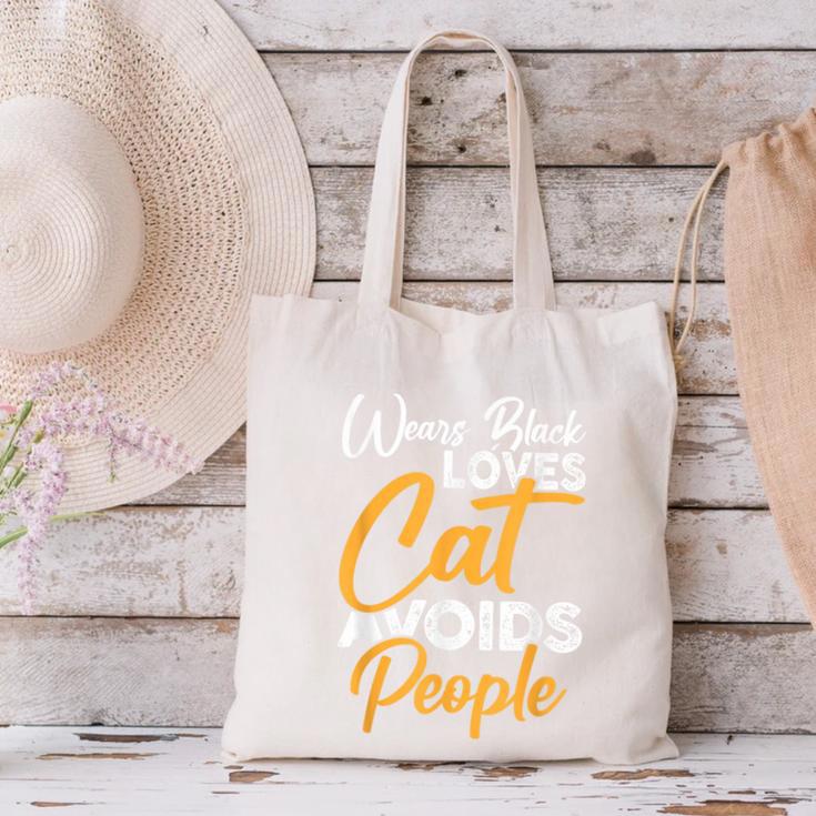Wears Loves Cats Avoids People I Introvert Canvas Tote Bag