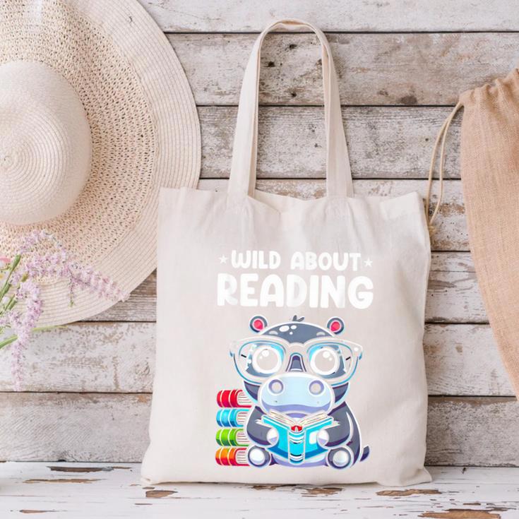 Wild About Reading Book Lover Hippo Canvas Tote Bag