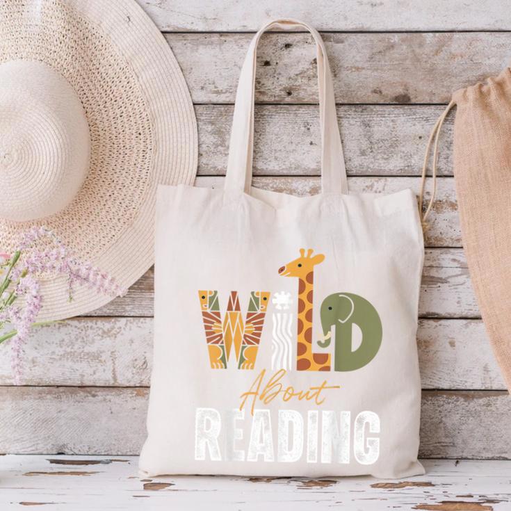 Wild About Reading Books Animal Theme Bookworm Library Day Canvas Tote Bag