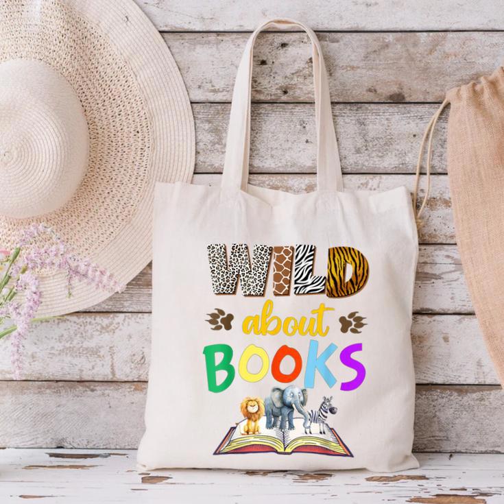 Wild About Reading Books Reader Bookworm Animals Book Lover Canvas Tote Bag