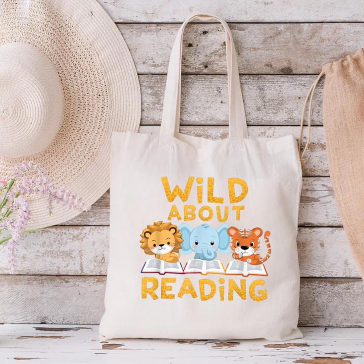 Wild About Reading Cute Animal Book Lover Kids Canvas Tote Bag