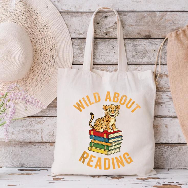 Wild About Reading Cute Leopard Teacher Kids Book Lover Canvas Tote Bag
